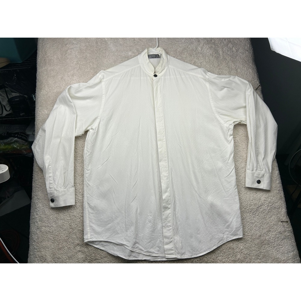 Versace Solid Mandarin Collar Shirt L Cream Hidden Placket Italian Luxury Boho